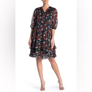 Nanette Lepore Dark Floral Chiffon Dress in Berry